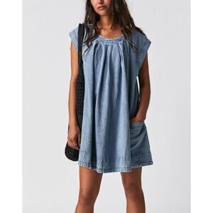 free people marcel mini blue wash denim dress / lakeside women size x-small xs